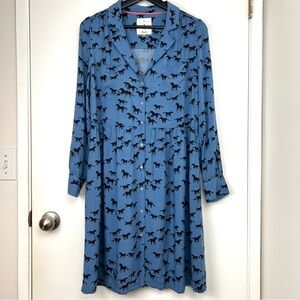 Anorak Horse Print Babydoll Tie Back Dress size 12 Blue Multi Twee Westerncore